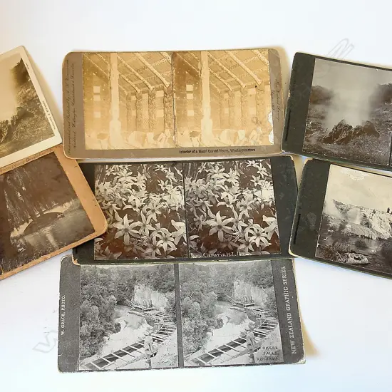 Seven NZ themed stereoscopic photo cards