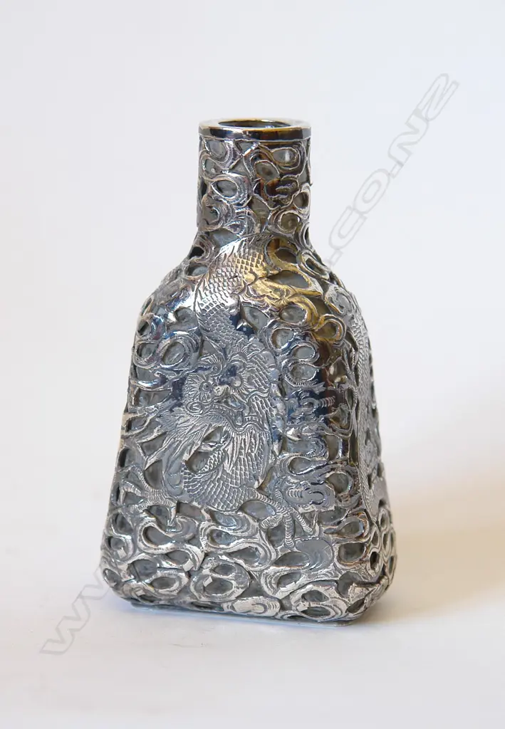 A c.1900 Chinese trade silver overlay glass perfume bottle Image 1++