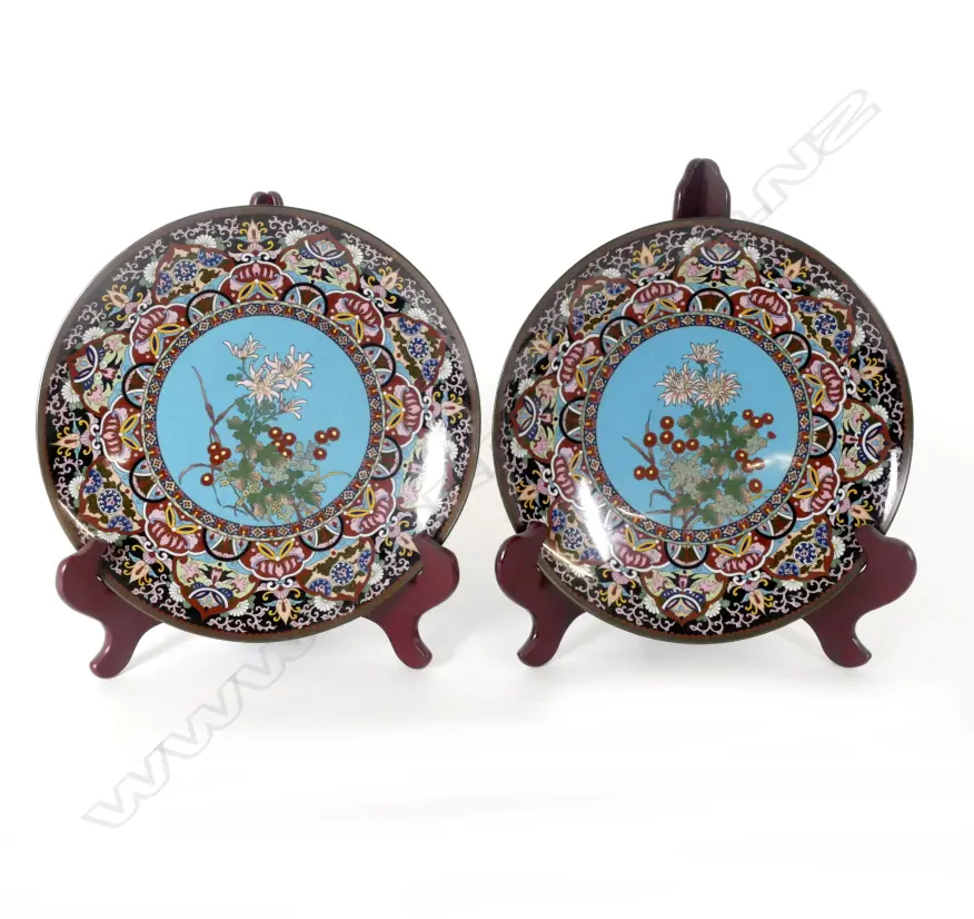 A pair of old fine quality Chinese cloisonné circular chargers Image 1++