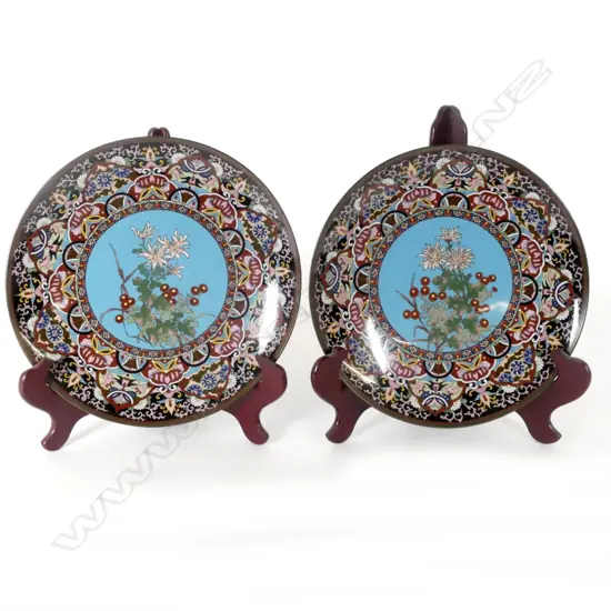 A pair of old fine quality Chinese cloisonné circular chargers