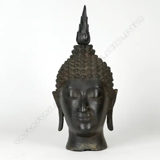 A large old Thai bronze Buddha head