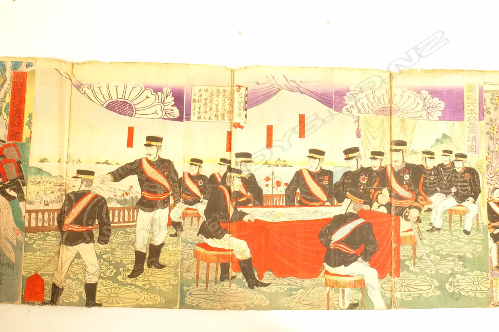 A rare collection of over 100 19thC Japanese woodblock prints in one single long scroll Image 1++