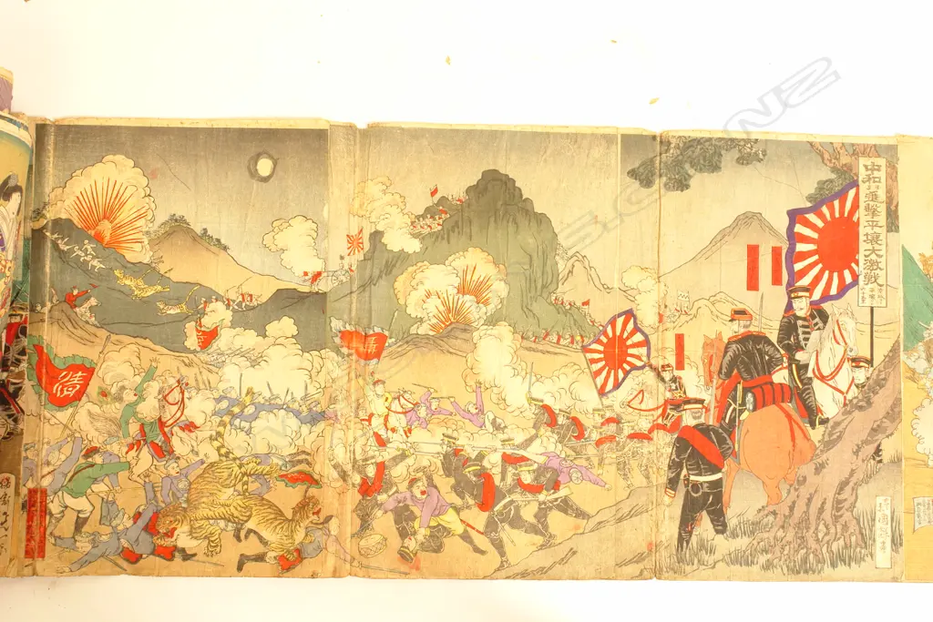 A rare collection of over 100 19thC Japanese woodblock prints in one single long scroll Image 1++