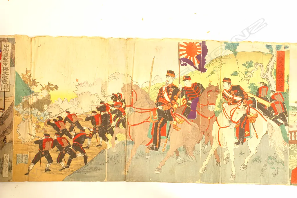 A rare collection of over 100 19thC Japanese woodblock prints in one single long scroll Image 1++