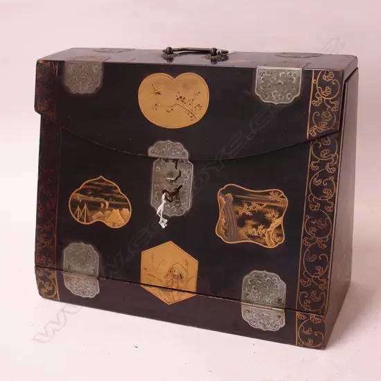 A 19thC Japanese satchel form black lacquer writing box
