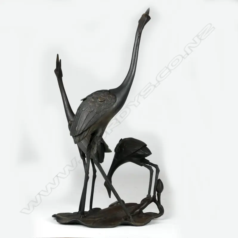 A Japanese bronze censer modelled as three cranes Image 1++