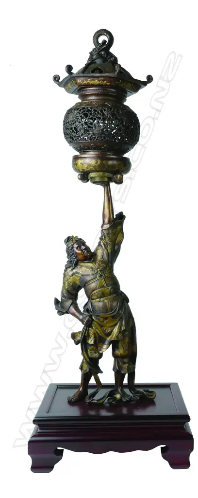 A bronze censer on figured stand Image 1++