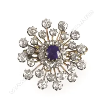 An impressive Victorian 18ct. gold diamond and sapphire pendant/brooch Image 1++