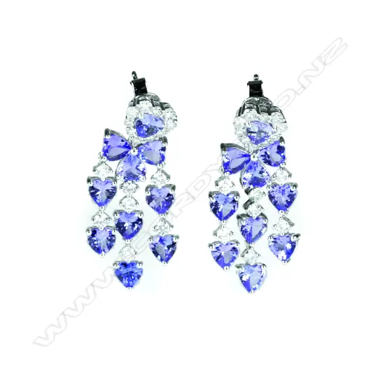 A pair of modern 18ct. white gold tanzanite and diamond earrings