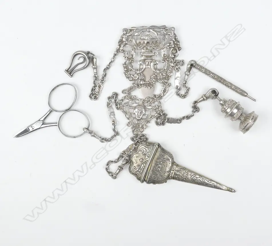 A Victorian silver chatelaine Image 1++