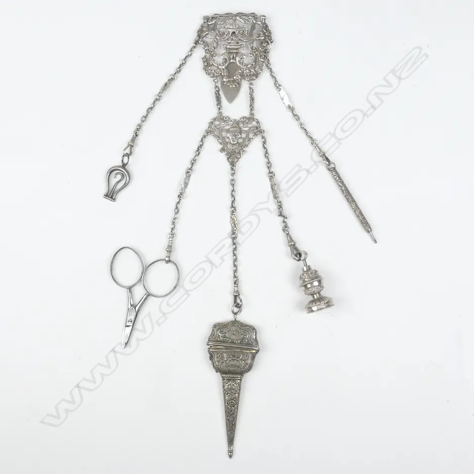 A Victorian silver chatelaine Image 1++