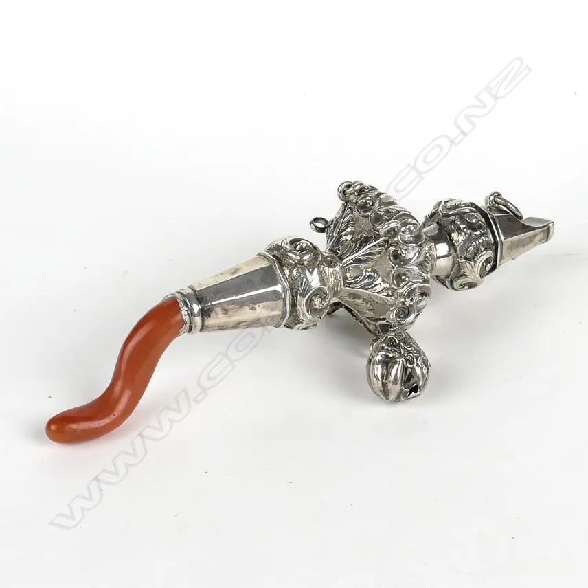 A Victorian silver and coral baby's rattle Image 1++