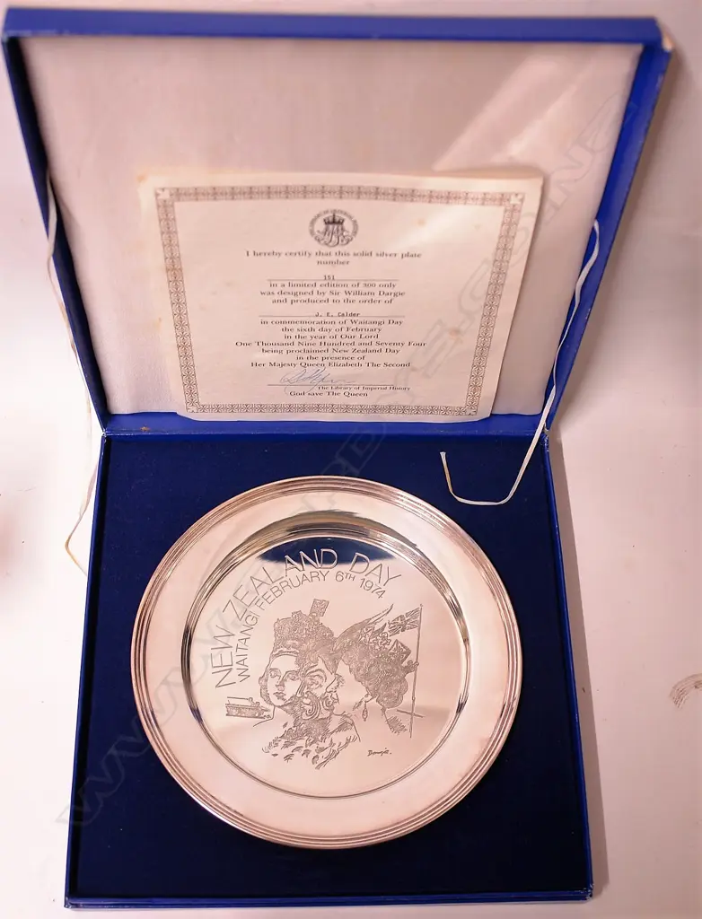 A silver 'N.Z. Day Waitangi February 6th 1974' silver salver 'plate' Image 1++