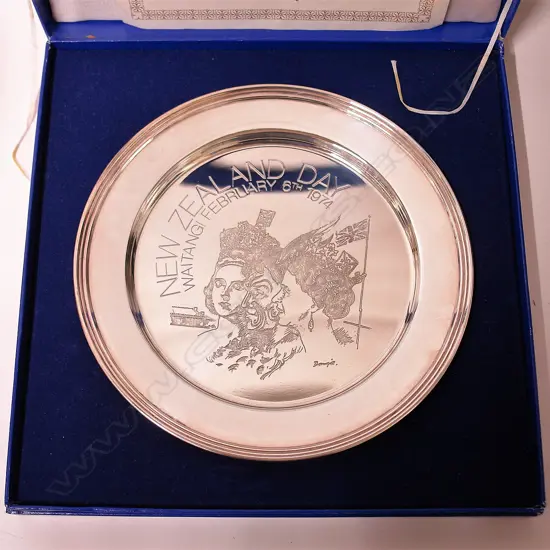 A silver 'N.Z. Day Waitangi February 6th 1974' silver salver 'plate'