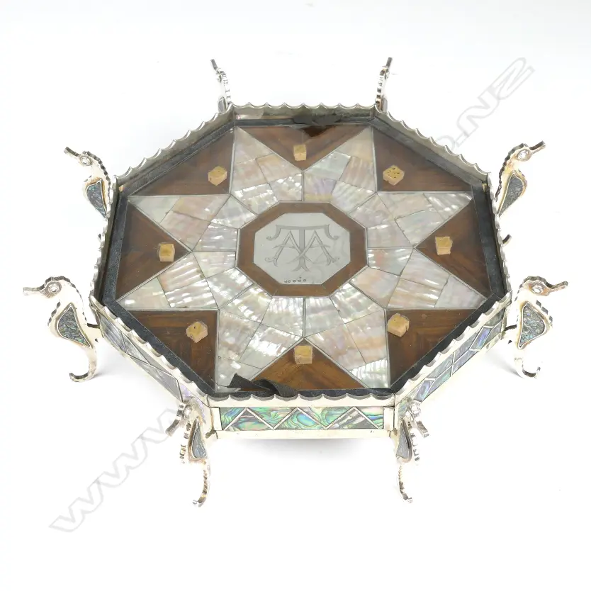 A bespoke silver-plate and paua tray Image 1++