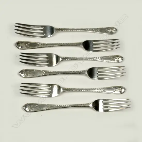 Six Victorian silver bright cut table forks