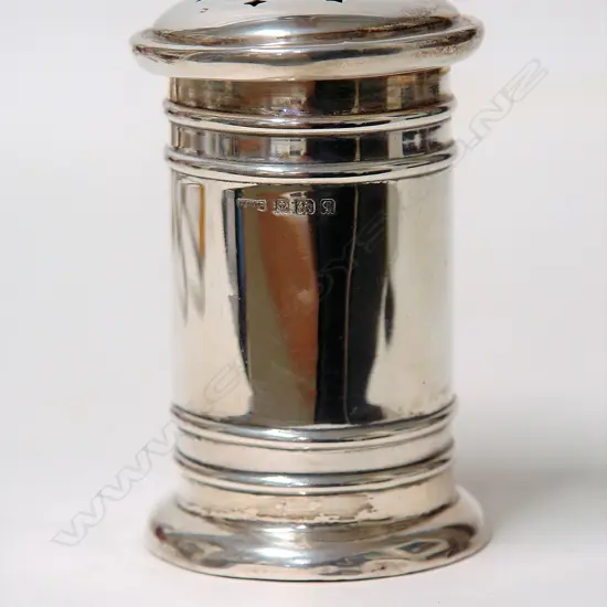 An early 20thC silver pillar box form icing sugar sifter