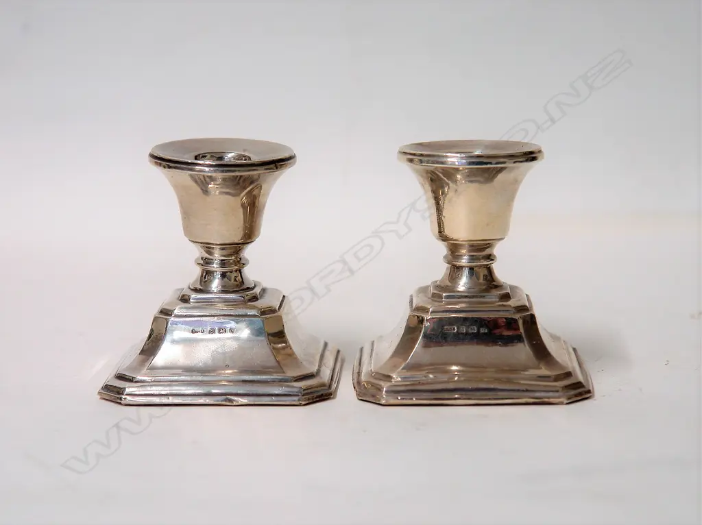 A pair of 1930s silver squat candlesticks Image 1++