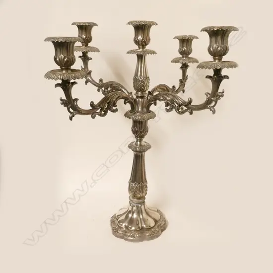 A large early 19thC silver plate table candelabra