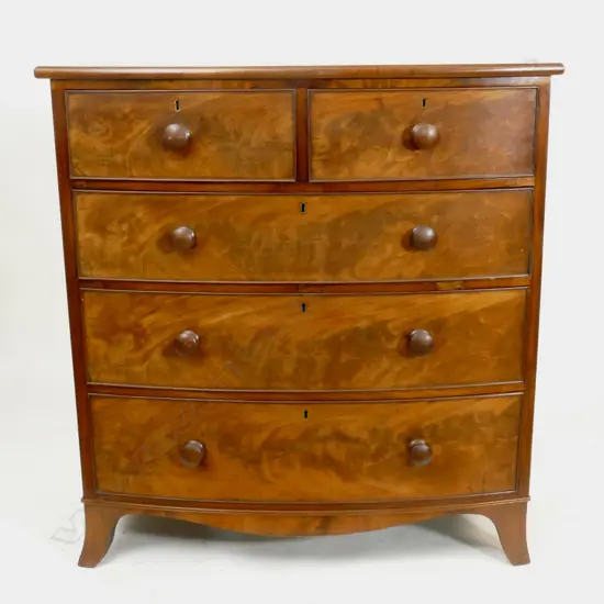 A good 19thC mahogany bowfront chest of five drawers