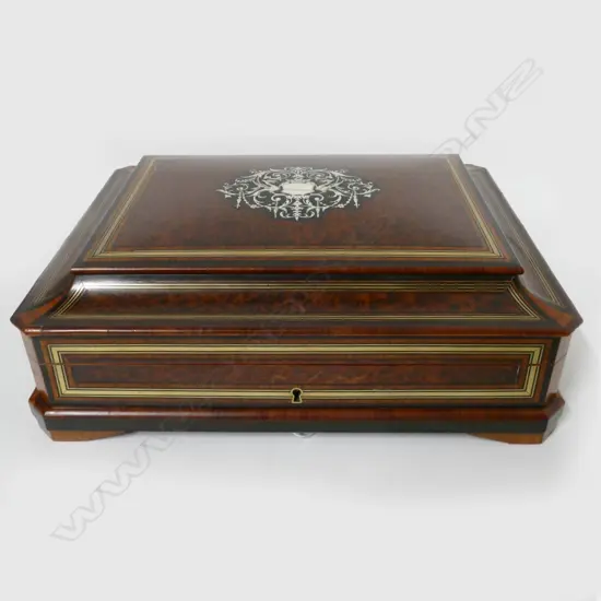 A French amboyna games box labelled for Alphonse Giroux