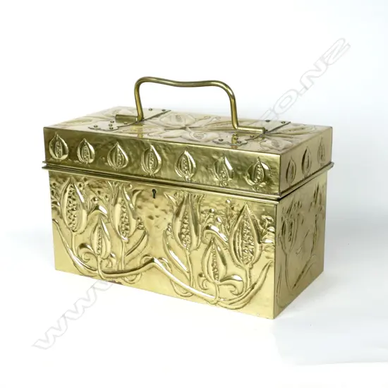 An Arts & Crafts brass oblong box