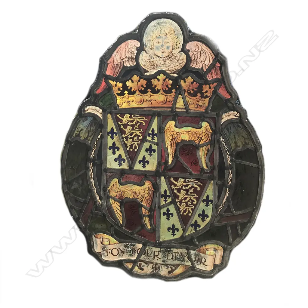 A stained glass window panel with the coat-of-arms of the Duke of Somerset Image 1++