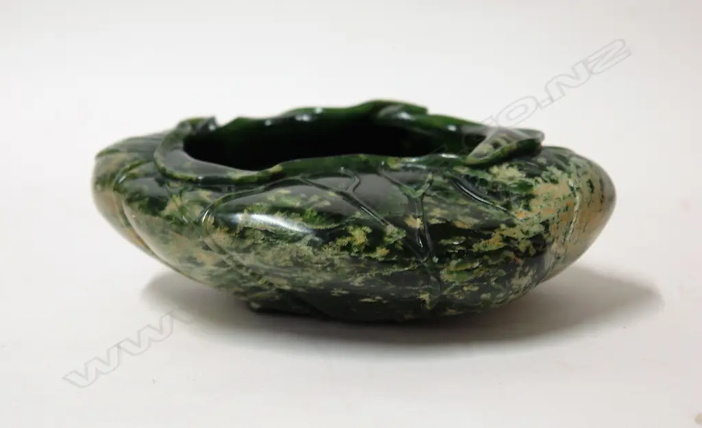 A quality carved Marsden Flower pounamu lotus flower bowl by Richard Anderson Image 1++