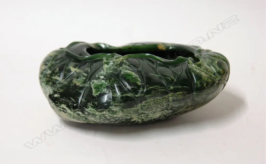 A quality carved Marsden Flower pounamu lotus flower bowl by Richard Anderson Image 1++
