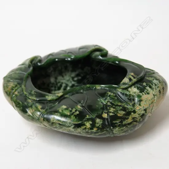 A quality carved Marsden Flower pounamu lotus flower bowl by Richard Anderson