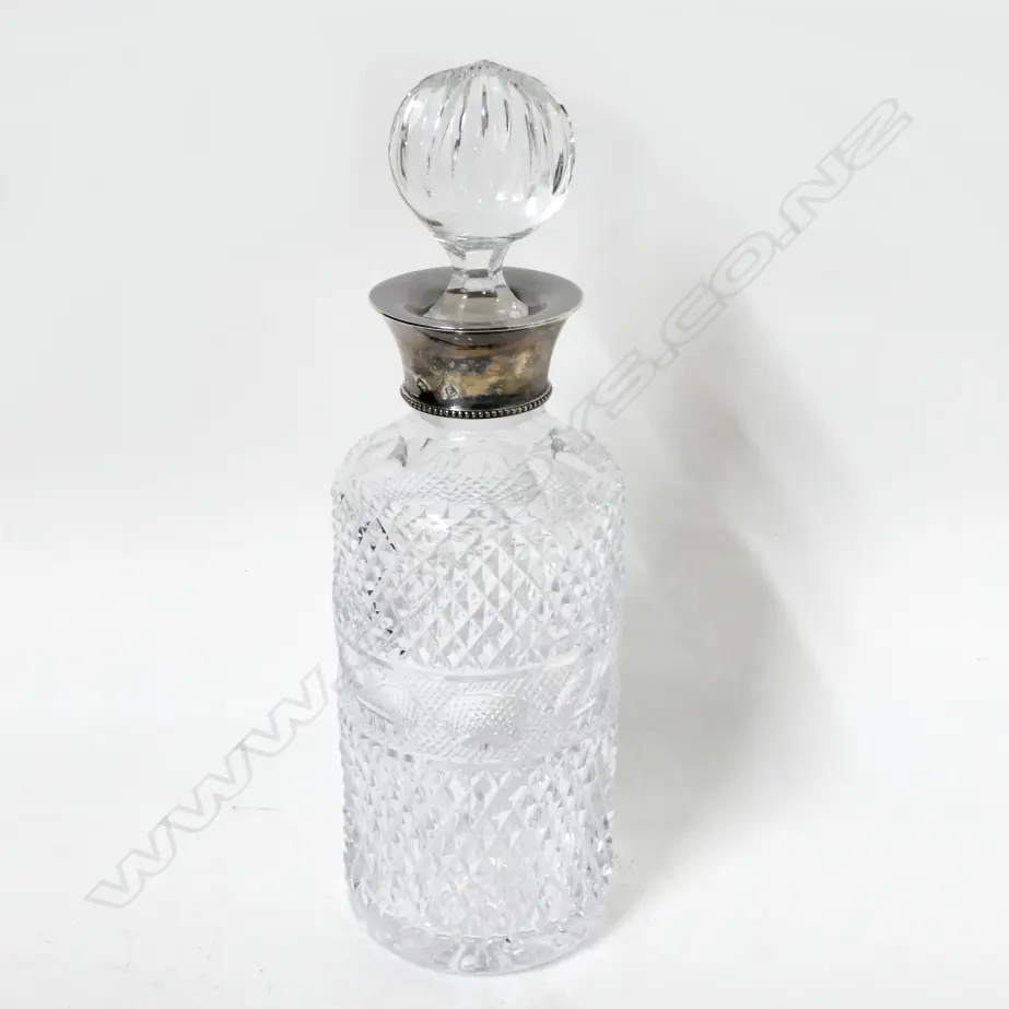 A good silver mounted hobnail cut spirits decanter Image 1++
