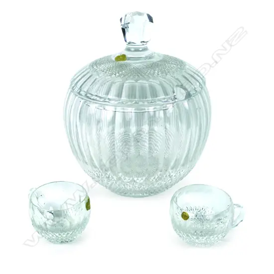 A large crystal punch bowl and glasses