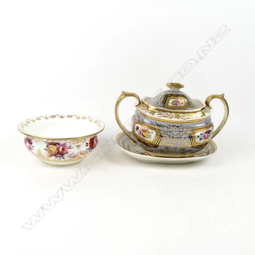 A large early 19thC Ridgeway sugar bowl and platter Image 1++