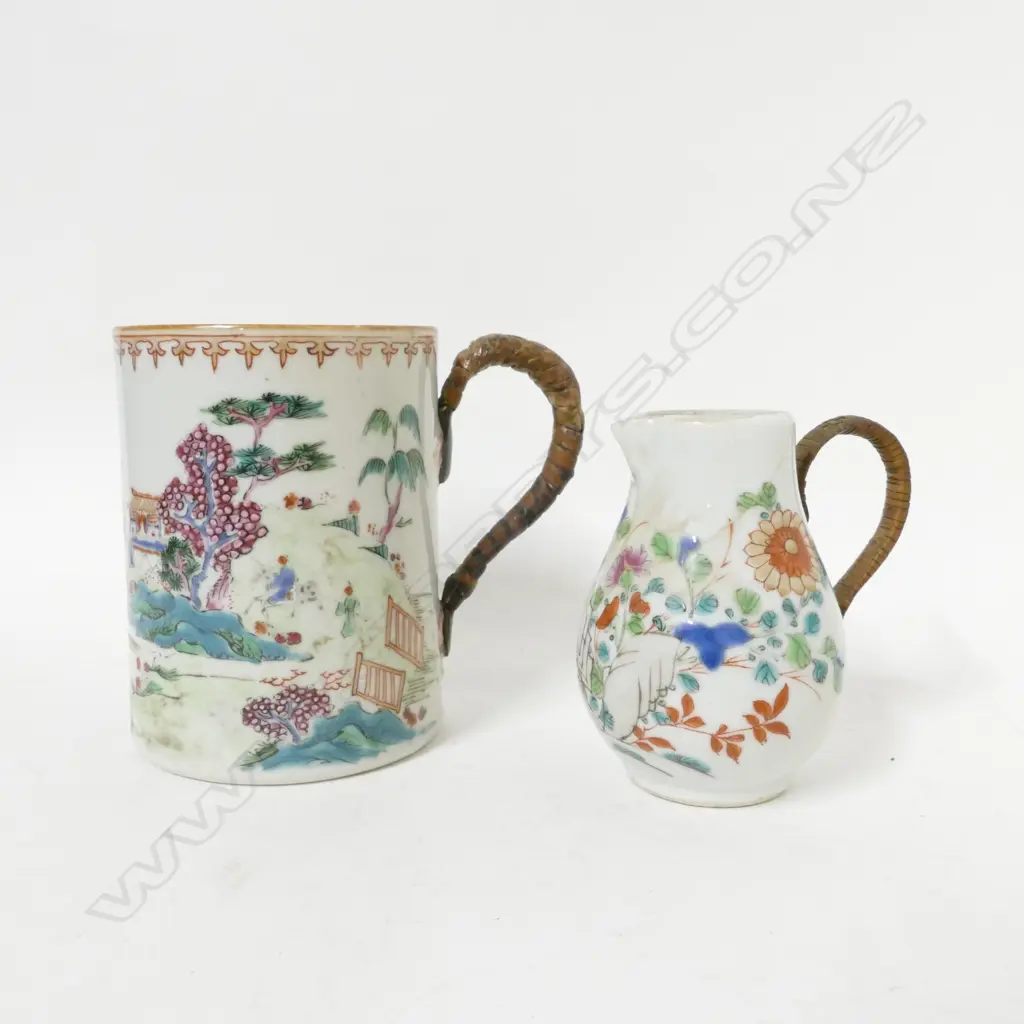 A Chinese exportware porcelain mug and sparrow beak jug Image 1++