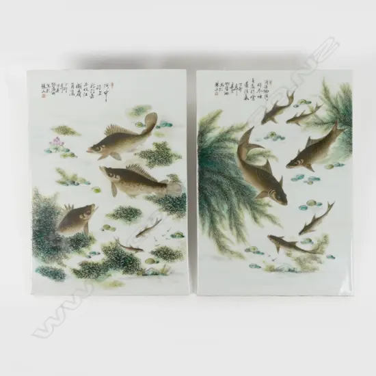 A pair of Chinese porcelain tiles