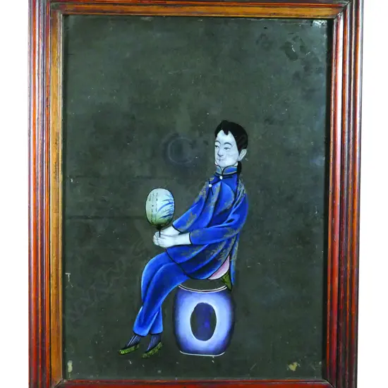A 19thC Chinese reverse painted mirror