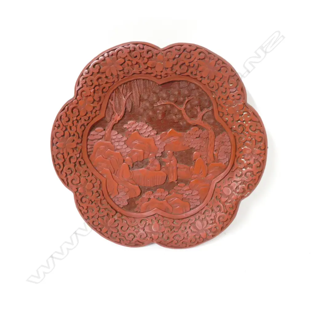 A Chinese cinnabar lacquer lobed dish Image 1++