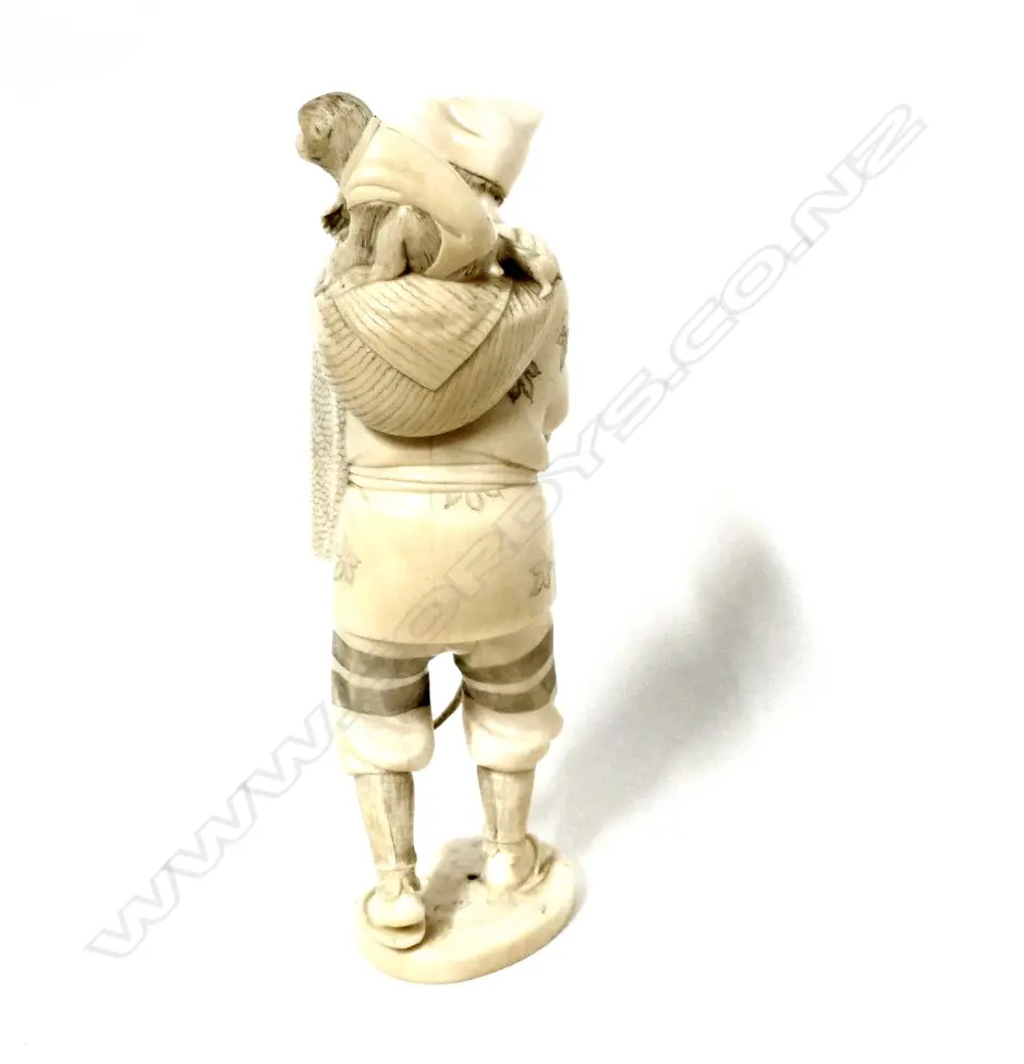 A Japanese carved ivory figure of a performer and tame monkey Image 1++