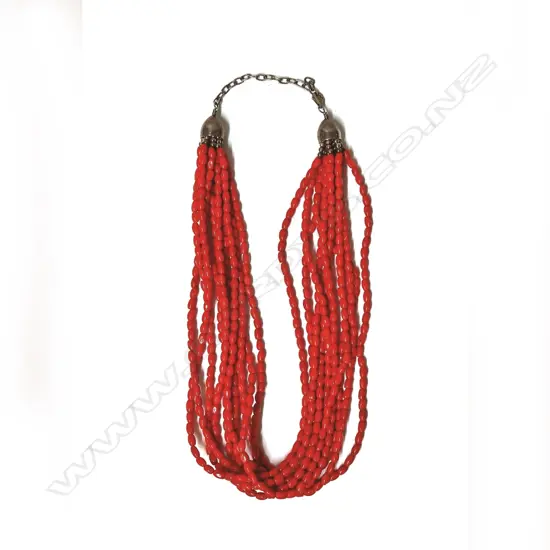 A natural red coral multi-strand bead necklace