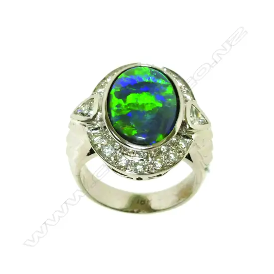 An Art Deco inspired opal and diamond ring