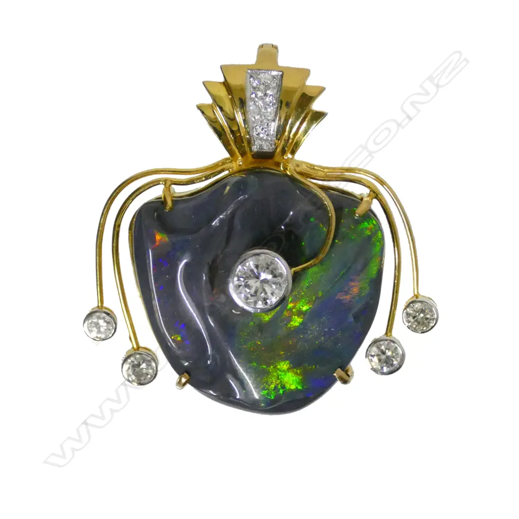 An impressive Australian opal and diamond art pendant Image 1++