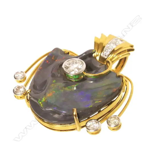 An impressive Australian opal and diamond art pendant