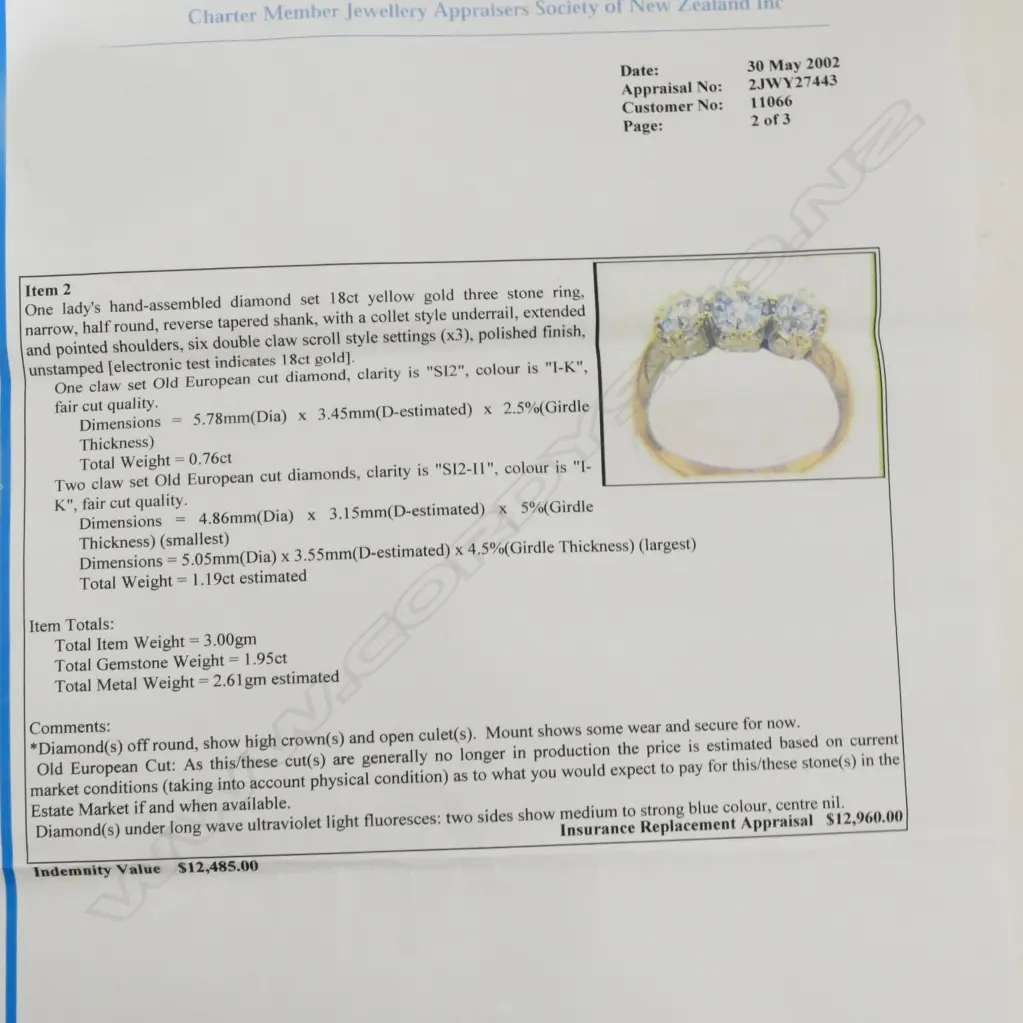 An estate 18ct. gold and three stone diamond ring Image 1++