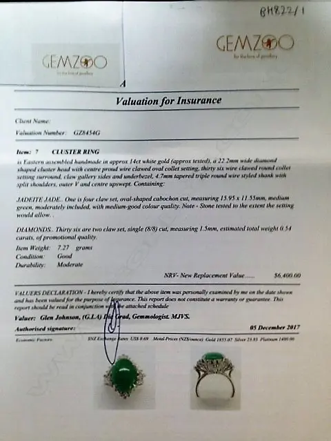 A modern 14ct.(approx.) white gold jadeite and diamond cluster ring Image 1++