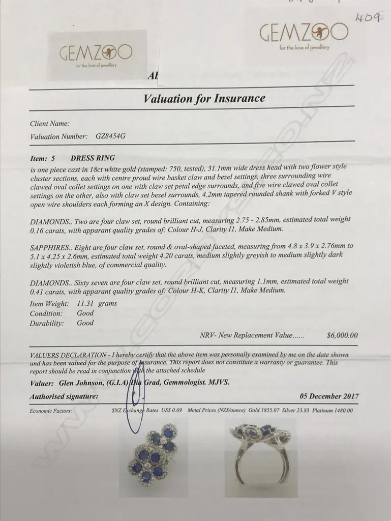 An 18ct. white gold diamond and sapphire cluster dress ring Image 1++