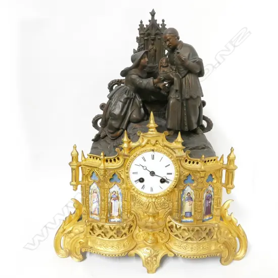 A 19thC French gilt metal and spelter mantel clock