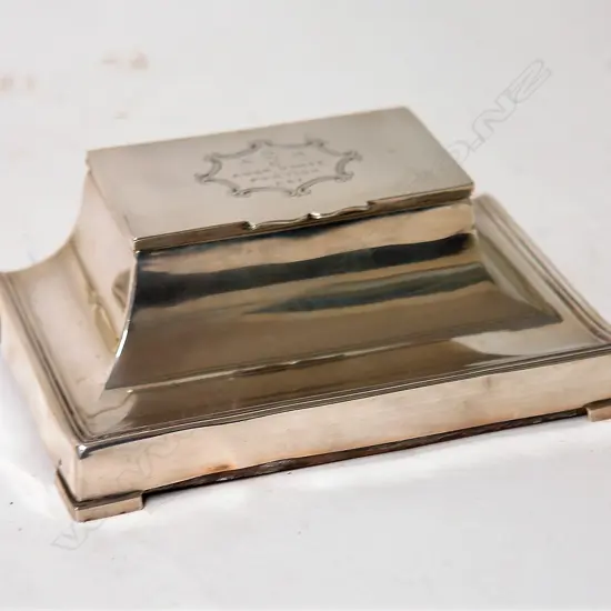 A 1920s silver twin ink pot desk stand