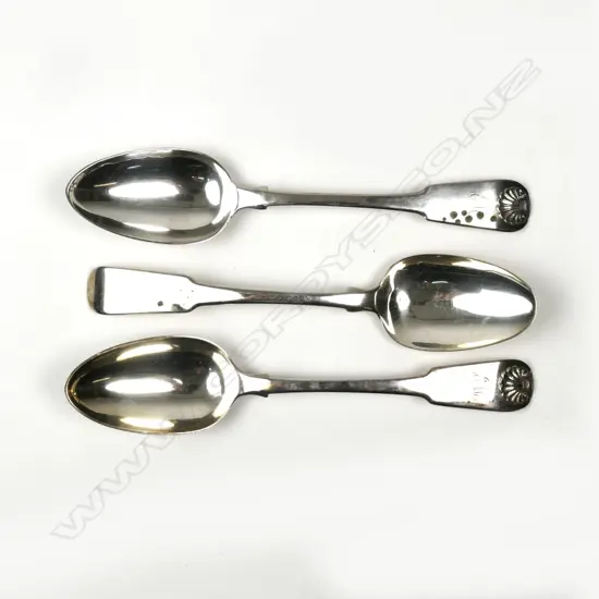 Three early silver serving spoons