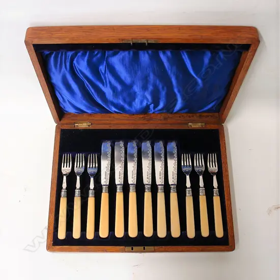 An Edwardian silver and ivory six person fish service