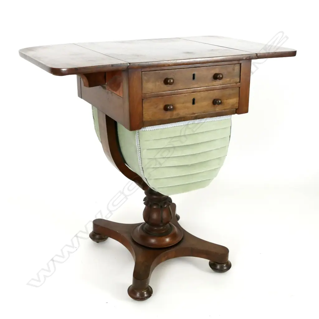 A William IV flame mahogany pedestal base sewing cabinet Image 1++